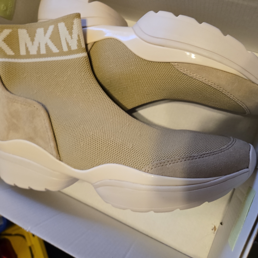 Beige High-Top Sock Sneakers